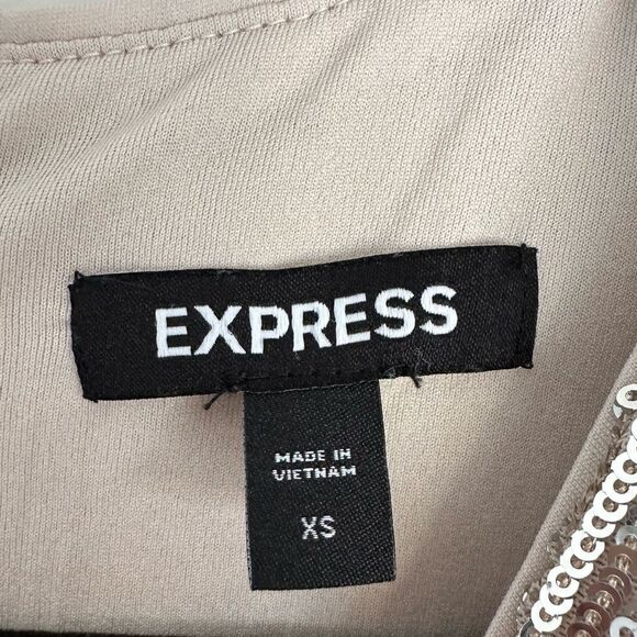 express sequin dress mini silver sequins long sleeve size XS wrap v-neck - Picture 4 of 7